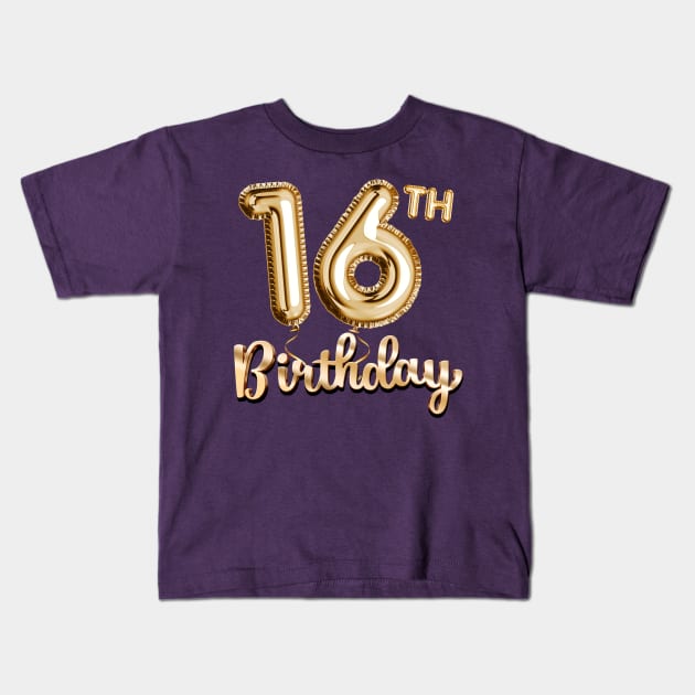 16th Birthday Gifts - Party Balloons Gold Kids T-Shirt by BetterManufaktur